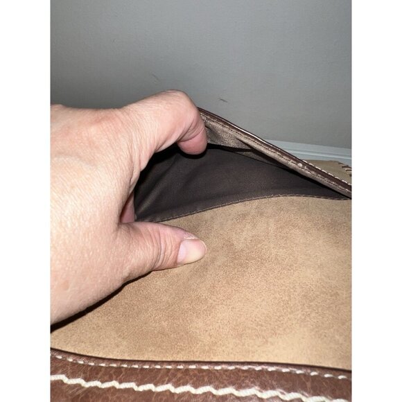 BOC Brown Faux Leather Double Handles Top Zipper Stitched Tote Bag - Picture 13 of 16